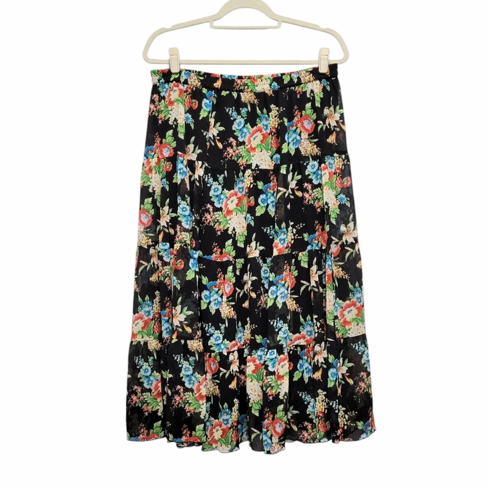 Linea Louis Dell'Olio Tiered Maxi Skirt Large Floral Boho Cottagecore Y2K Gypsy